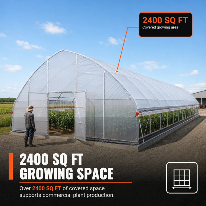 Serre tunnel commerciale de 30' x 80' avec bâches en polyéthylène transparent de 6 mil et côtés enroulables TMG-GH3080-V2 (Anciennement GH3080)