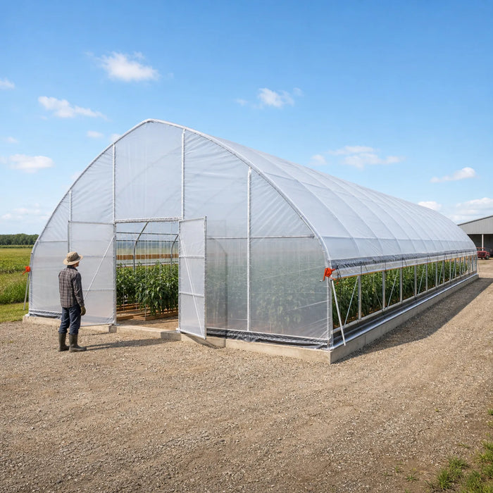Serre tunnel commerciale de 30' x 80' avec bâches en polyéthylène transparent de 6 mil et côtés enroulables TMG-GH3080-V2 (Anciennement GH3080)