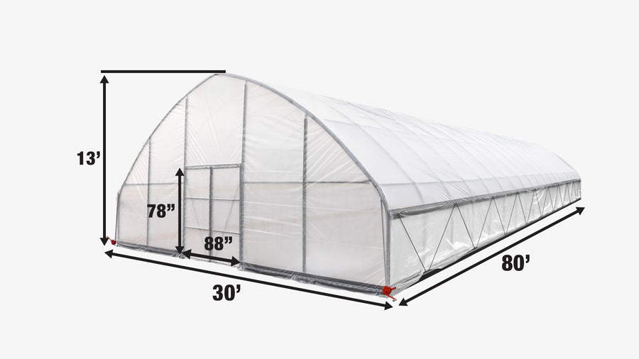 TMG Industrial 30' x 80' Tente de culture en tunnel avec film plastique EVA transparent de 6 mil, cadre froid, côtés enroulables à manivelle, toit de plafond en pointe, TMG-GH3080