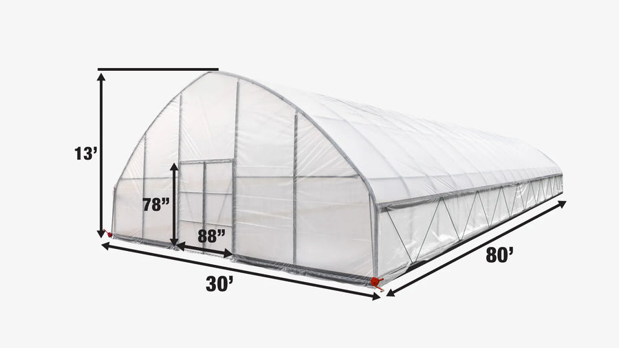 30' x 80' Commercial Tunnel Greenhouse with 6 Mil Clear Poly Covers and Roll-Up Sides TMG-GH3080-V2 (Previously GH3080)