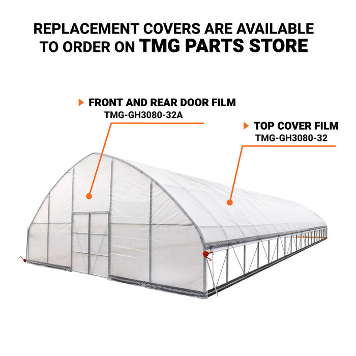 TMG Industrial 30’ x 80’ Tunnel Greenhouse Grow Tent w/6 Mil Clear EVA Plastic Film, Cold Frame, Hand Crank Roll-Up Sides, Peak Ceiling Roof, TMG-GH3080