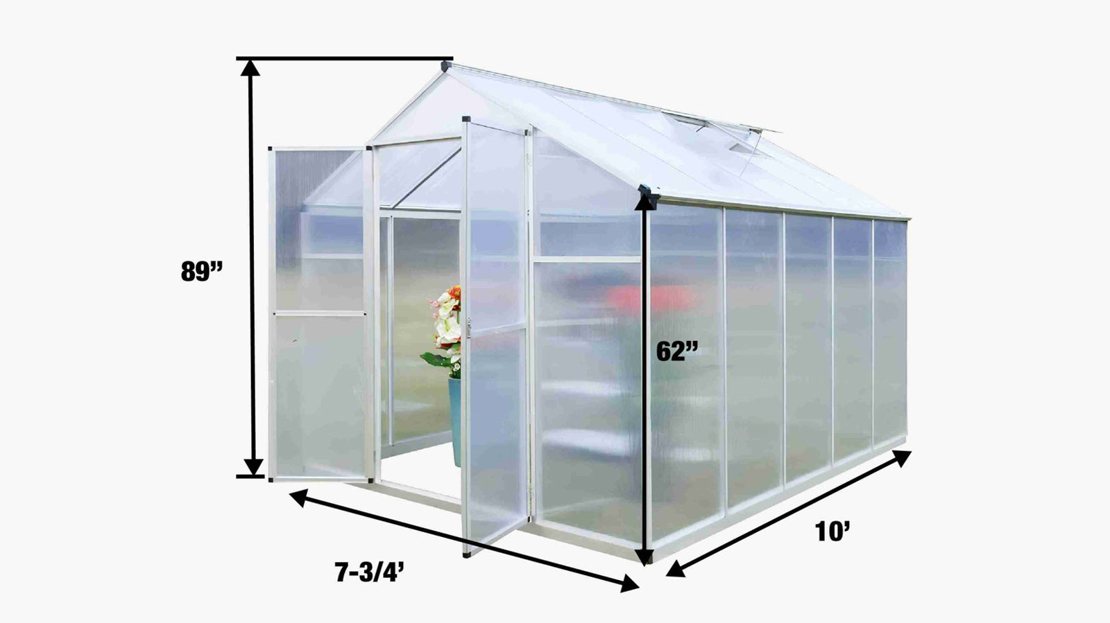 TMG Industrial 8' x 10' Aluminum Frame Greenhouse w/4 mm Twin Wall Polycarbonate Panels, UV Protected Panels, TMG-GH810-specifications-image
