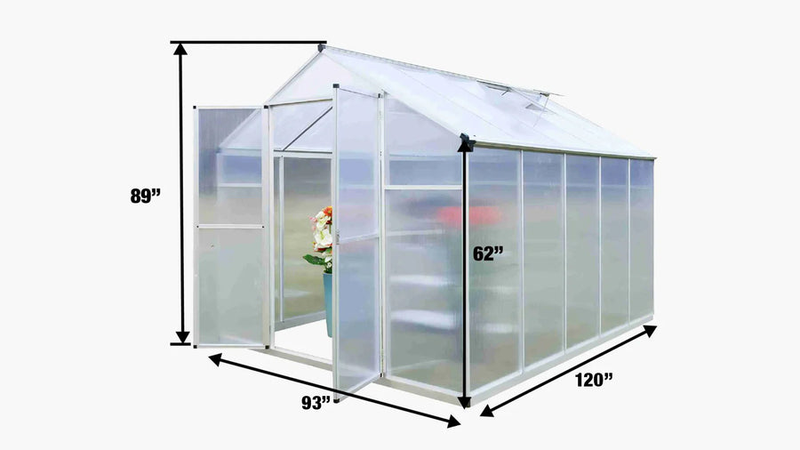 8' x 10' Aluminum Frame Greenhouse w/4 mm Twin Wall Polycarbonate Panels, UV Protected Panels, TMG-GH810 (Discontinued – No Longer Available)