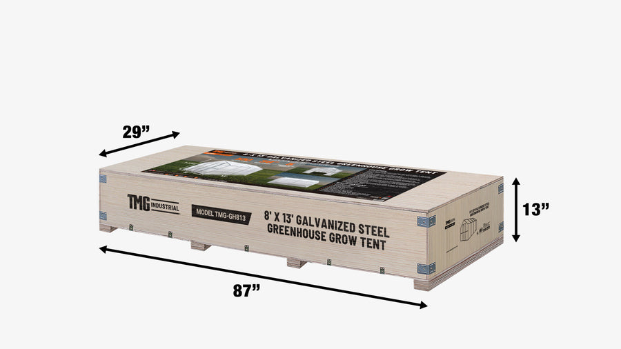 8' x 13' Greenhouse Grow Tent w/20 Mil Ripstop Leno Mesh PVC Cover, Galvanized Steel Frame, Roll-up Windows, TMG-GH813