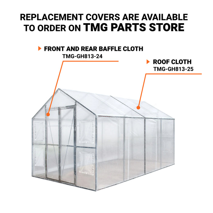 TMG Industrial 8’ x 13’ Greenhouse Grow Tent w/20 Mil Ripstop Leno Mesh PVC Cover, Galvanized Steel Frame, Roll-up Windows, TMG-GH813