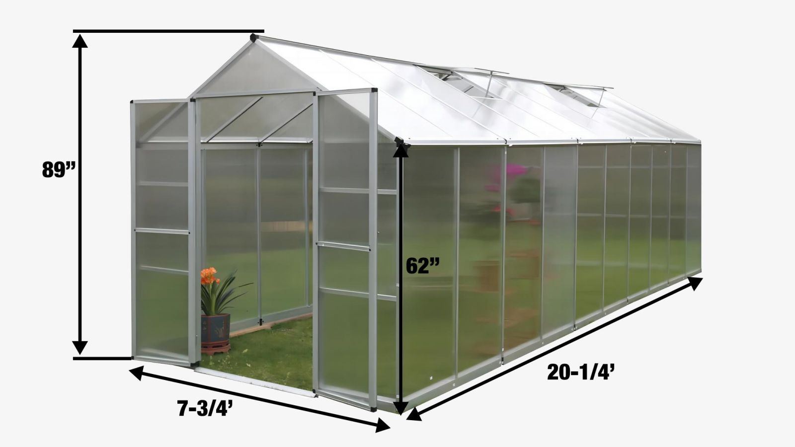 TMG Industrial 8' x 20' Aluminum Frame Greenhouse w/4 mm Twin Wall Polycarbonate Panels, UV Protected Panels, TMG-GH820-specifications-image