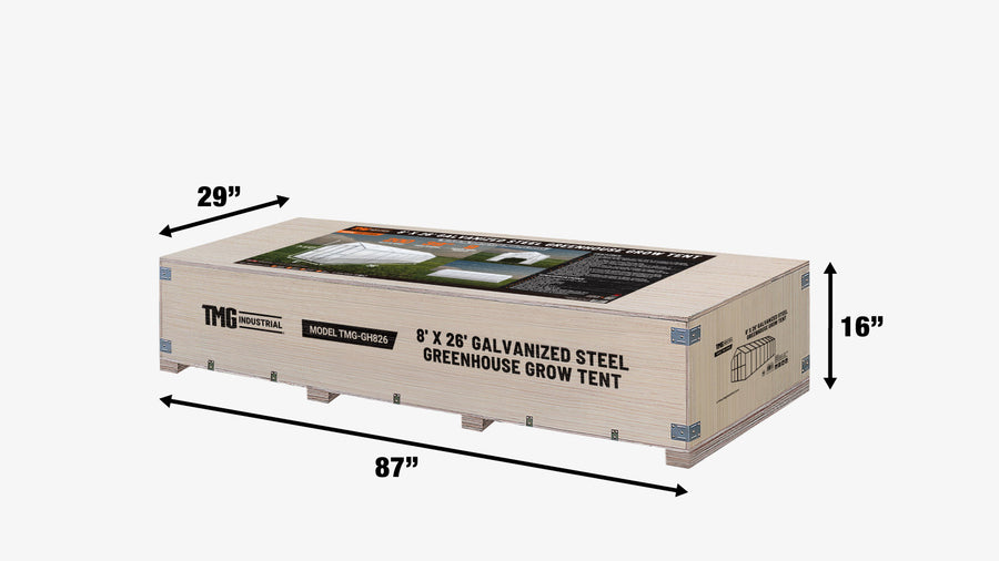 8' x 26' Greenhouse Grow Tent w/20 Mil Ripstop Leno Mesh PVC Cover, Galvanized Steel Frame, Roll-up Windows, TMG-GH826