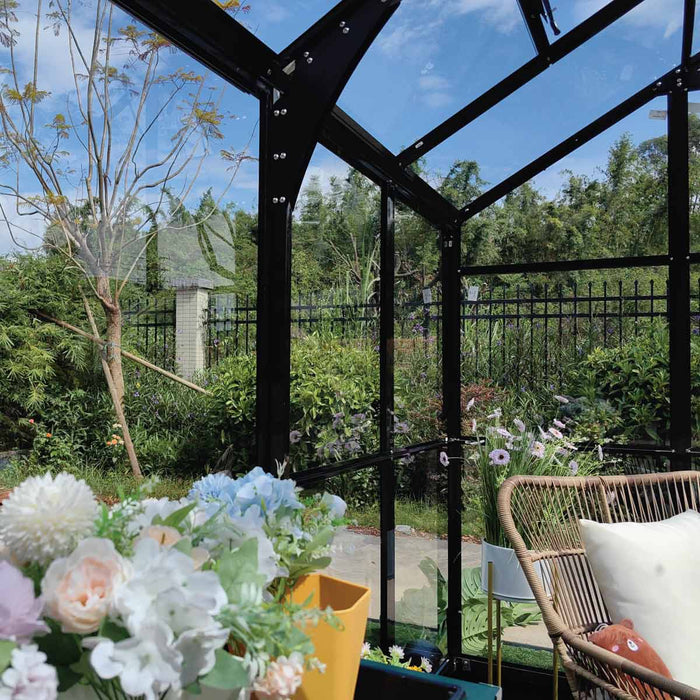 Alpine Series 9’ x 18’ Greenhouse, 8’ Height, Expandable Aluminum Frame, Tempered Glass Walls and Polycarbonate Roof, Quick-Connect Assembly TMG-GHA0918