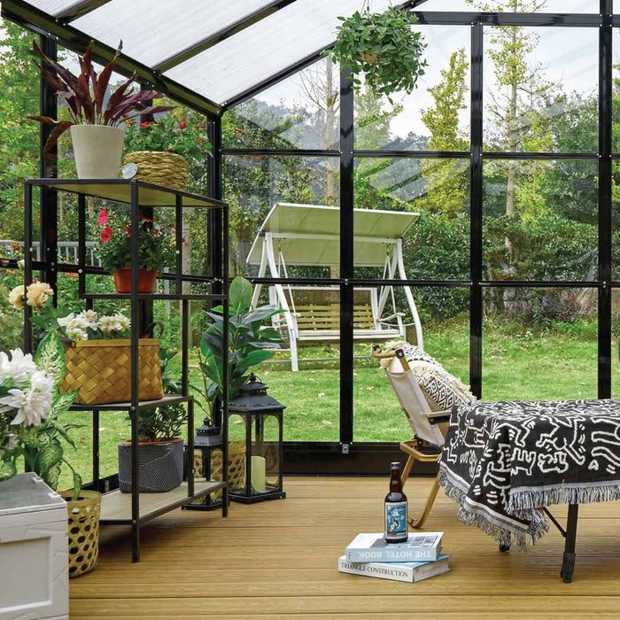 Alpine Series 11' x 11' Greenhouse, 9' Height, Expandable Aluminum Frame, Tempered Glass Walls and Polycarbonate Roof, Quick-Connect Assembly, TMG-GHA1111