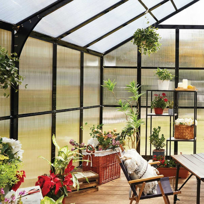 Alpine Series 11' x 11' Greenhouse, 9' Height, Expandable Aluminum Frame, Tempered Glass Walls and Polycarbonate Roof, Quick-Connect Assembly, TMG-GHA1111