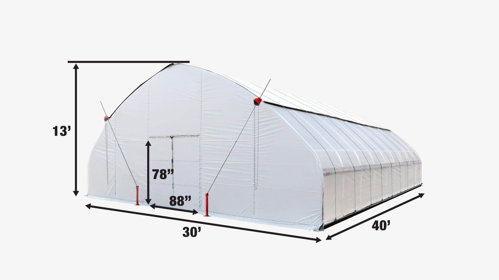 TMG Industrial Pro Series 30’ x 40’ Light Deprivation Two Layer Cover Greenhouse Grow Tent, 6-mil Blackout Tarp and Clear Film, Cold Frame, Hand Crank Roll-Up Sides, Peak Ceiling Roof, TMG-GHD3040-specifications-image