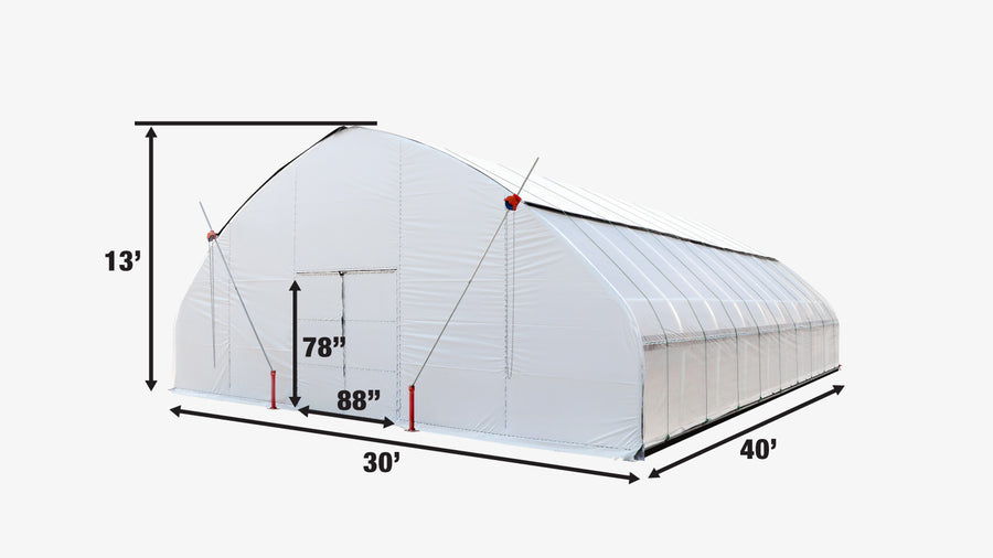 TMG Heavy Series™ 30' x 40' Light Deprivation Two Layer Cover Greenhouse Grow Tent, 6-mil Blackout Tarp and Clear Film, Cold Frame, Hand Crank Roll-Up Sides, Peak Ceiling Roof, TMG-GHD3040