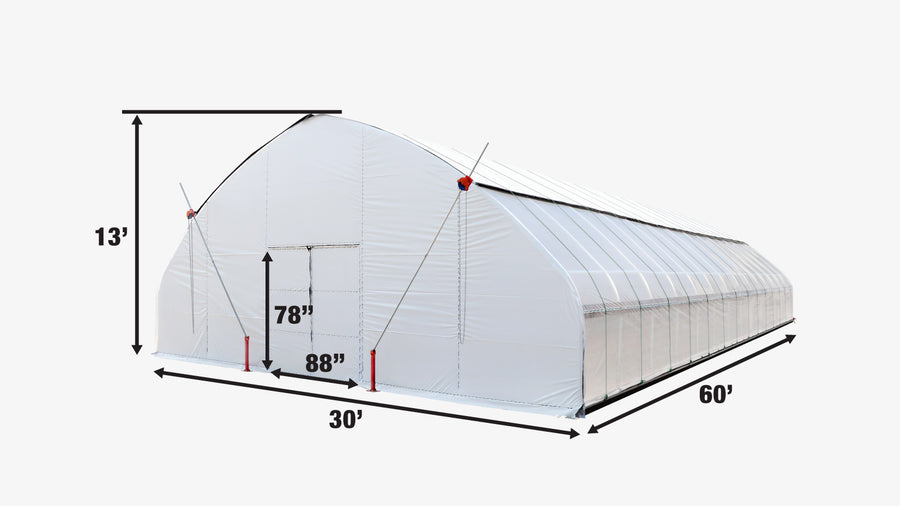 TMG Industrial Pro Series 30' x 60' Tente de culture de serre à deux couches avec couverture de privation de lumière, bâche occultante de 6 mil et film transparent, cadre froid, côtés enroulables à manivelle, toit de plafond en pointe, TMG-GHD3060
