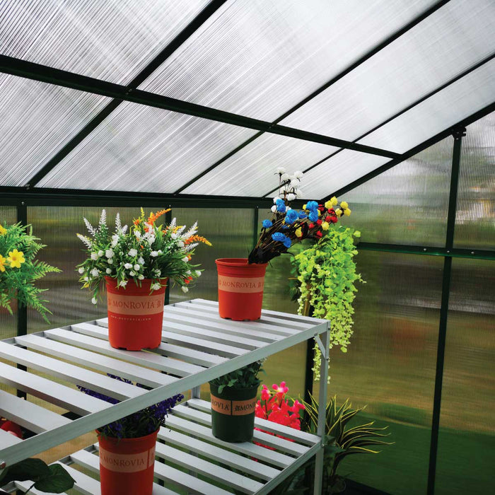 4' x 8' Lean-to Greenhouse, 7' Height, Powder Coated Green Aluminum Frame, Polycarbonate Roof, Walls and Vent, Essential Series, TMG-GHE0408L