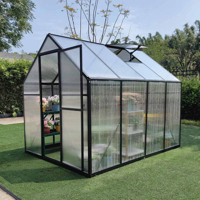 Serre de 6' x 8' avec toit et murs en polycarbonate, cadre en aluminium durable, assemblage rapide, série Essentiel, TMG-GHE0608