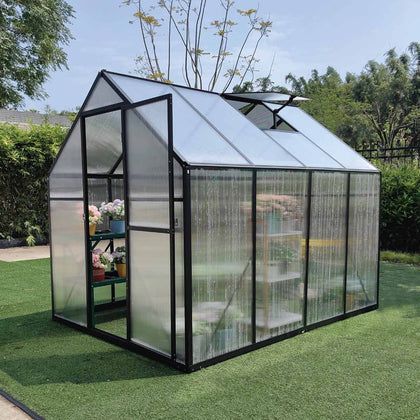 Serre de 6' x 8' avec toit et murs en polycarbonate, cadre en aluminium durable, assemblage rapide, série Essentiel, TMG-GHE0608