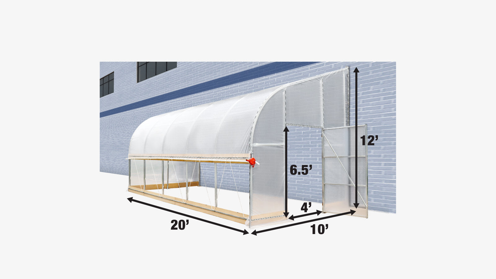 TMG Industrial 10' x 20' Lean-To Greenhouse Grow Tent w/6 Mil Clear EVA Plastic Film, Cold Frame, Manivelle Roll-Up Side, 6-½' Sidewall, TMG-GHL1020-specifications-image