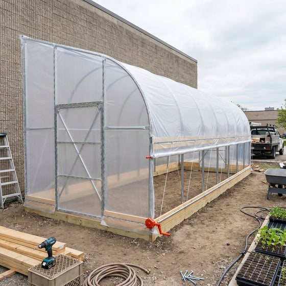 10' x 30' Lean-To Greenhouse Grow Tent w/6 Mil Clear EVA Plastic Film, Cold Frame, Hand Crank Roll-Up Side, 6-½' Sidewall, TMG-GHL1030