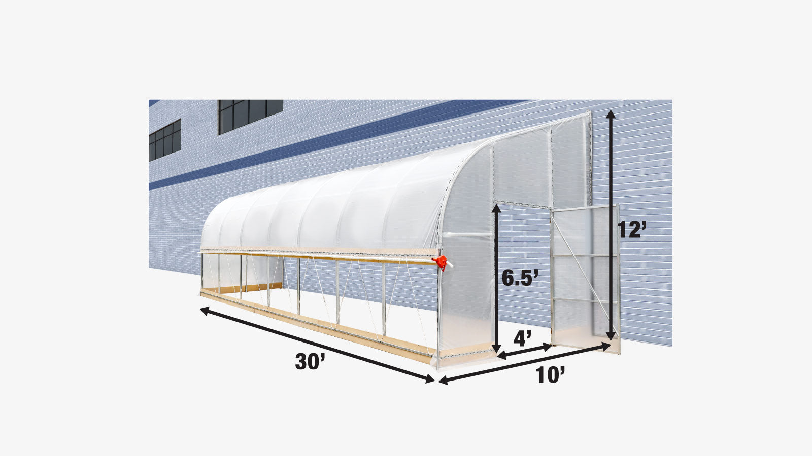 TMG Industrial 10' x 30' Lean-To Greenhouse Grow Tent w/6 Mil Clear EVA Plastic Film, Cold Frame, Manivelle Roll-Up Side, 6-½' Sidewall, TMG-GHL1030-specifications-image