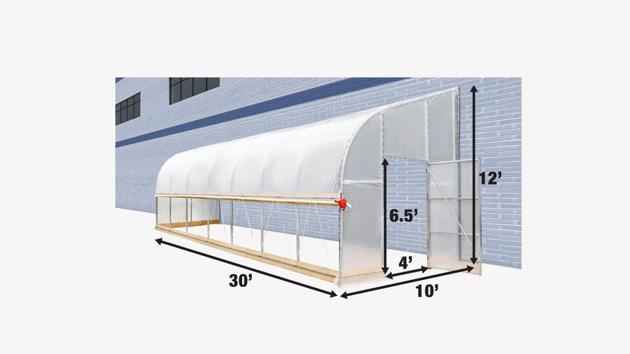 10' x 30' Lean-To Greenhouse Grow Tent w/6 Mil Clear EVA Plastic Film, Cold Frame, Hand Crank Roll-Up Side, 6-½' Sidewall, TMG-GHL1030