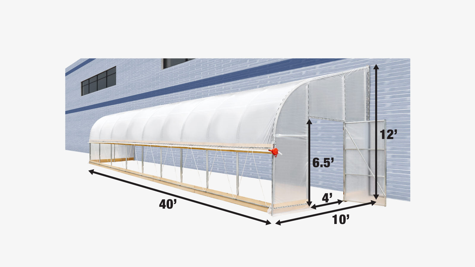 TMG Industrial 10' x 40' Lean-To Greenhouse Grow Tent w/6 Mil Clear EVA Plastic Film, Cold Frame, Manivelle Roll-Up Side, 6-½' Sidewall, TMG-GHL1040-specifications-image