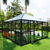 Serre de jardin 4,2 m x 4,2 m Nordic Series, hauteur 3,1 m, murs en verre trempé et toit en polycarbonate, cadre en aluminium robuste, assemblage coulissant et verrouillable, TMG-GHN1414