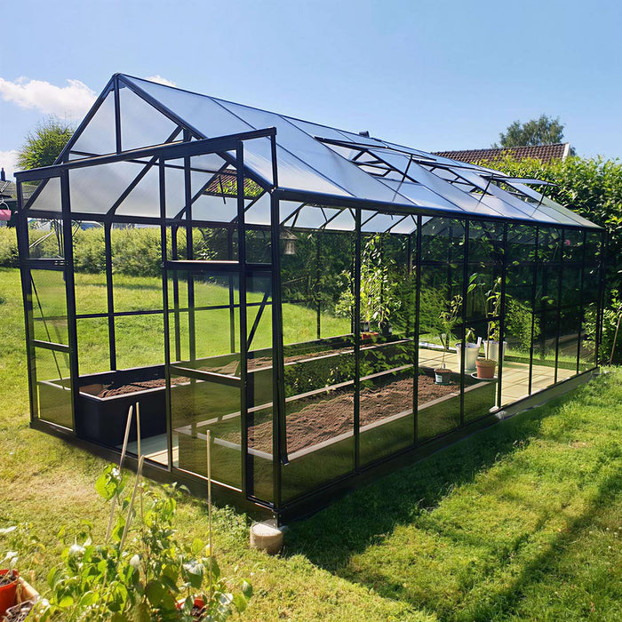 Pacific Series 6' x 16' Premium Sunroom Greenhouse with Sliding Door, 6'10" Ridge Height, 6mm Polycarbonate Walls & Roof, Slide & Lock Assembly TMG-GHP0616