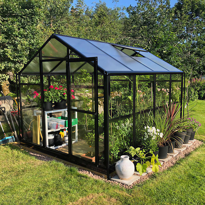 Pacific Series 6' x 4' Premium Sunroom Greenhouse with Sliding Door, 6'10" Ridge Height, 6mm Polycarbonate Walls & Roof, Slide & Lock Assembly TMG-GHP0604