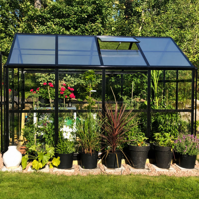 Pacific Series 6' x 4' Premium Sunroom Greenhouse with Sliding Door, 6'10" Ridge Height, 6mm Polycarbonate Walls & Roof, Slide & Lock Assembly TMG-GHP0604