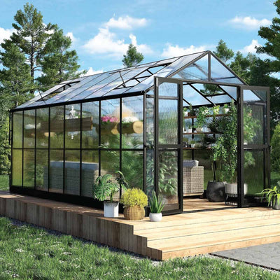 Serre haut de gamme Pacific Series 7' x 16', hauteur 7,4', cadre en aluminium, toit et parois en polycarbonate, système coulissant et verrouillable, TMG-GHP0716