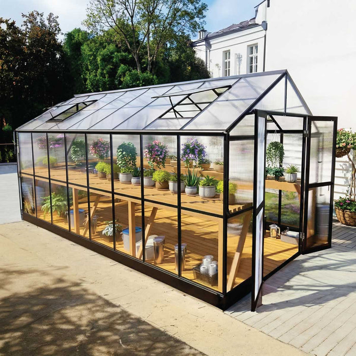 Pacific Series 7' x 16' Premium Greenhouse, 7.4' Height, Aluminum Frame, Polycarbonate Roof and Walls, Slide & Lock System, TMG-GHP0716