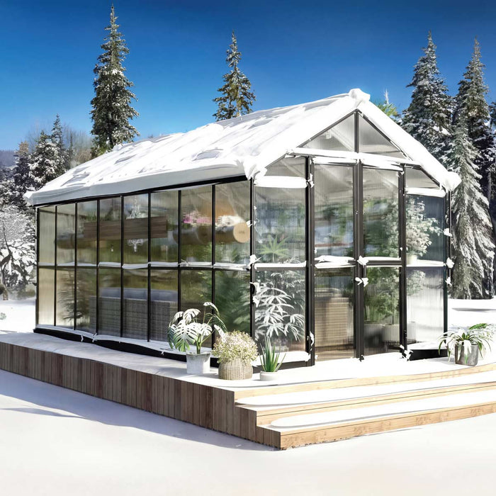 Pacific Series 7' x 16' Premium Greenhouse, 7.4' Height, Aluminum Frame, Polycarbonate Roof and Walls, Slide & Lock System, TMG-GHP0716