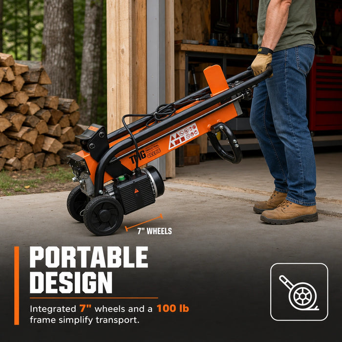 5 Ton Portable Electric Log Splitter, 120V 1.75 HP Motor, Max 10" Log Dia., TMG-GLE05