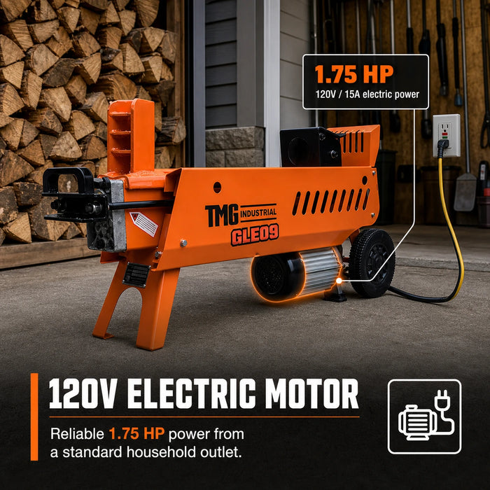 Fendeuse à bûches électrique portative de 9 tonnes, moteur 120 V 1,75 HP, diamètre de bûche max. 13", TMG-GLE09