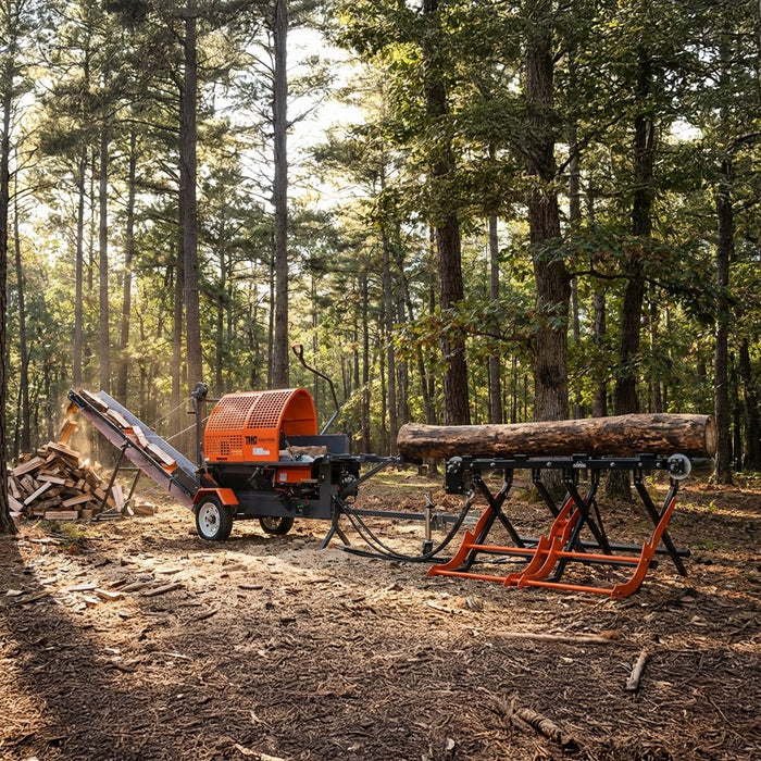 Firewood Splitter Processor w/ Conveyor, 15 HP Gas Engine, 18" STIHL® Chainsaw, ∅15" x 24" Log Capacity TMG-GLS16