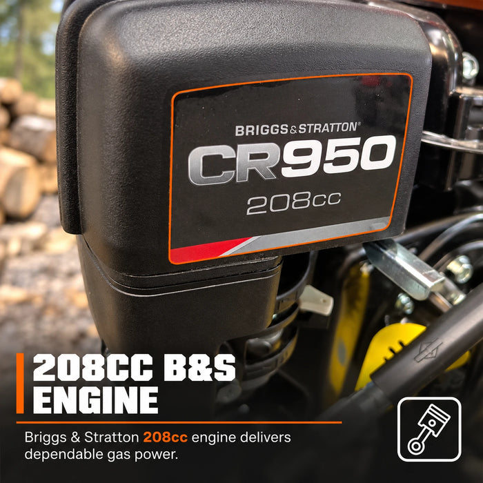 Fendeuse à bois hydraulique à essence de 25 tonnes, moteur Briggs & Stratton® de 208 cm³ et 6,5 CV, fonctionnement horizontal/vertical, remorquable, TMG-GLS25