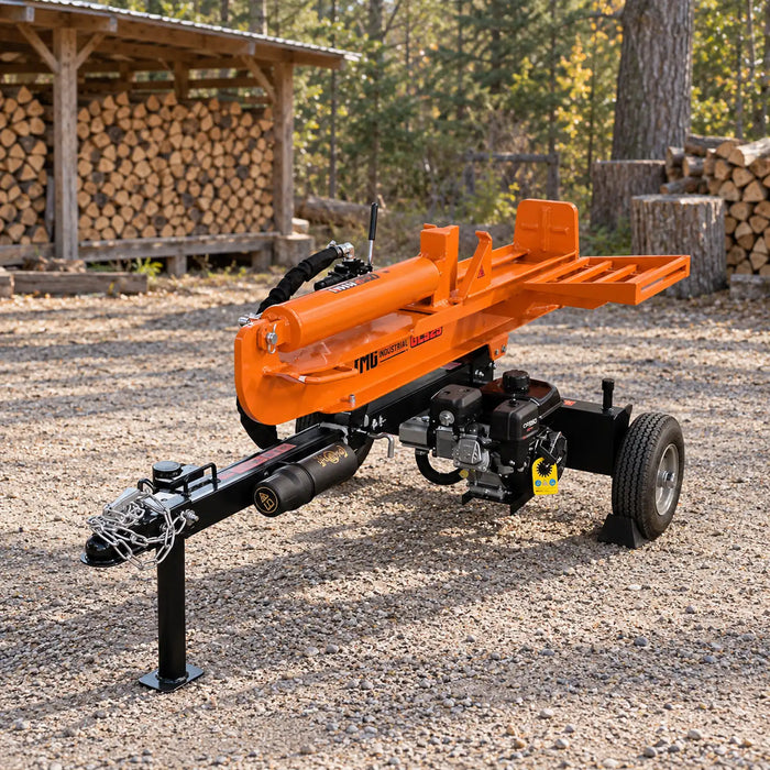 Fendeuse à bois hydraulique à essence de 25 tonnes, moteur Briggs & Stratton® de 208 cm³ et 6,5 CV, fonctionnement horizontal/vertical, remorquable, TMG-GLS25