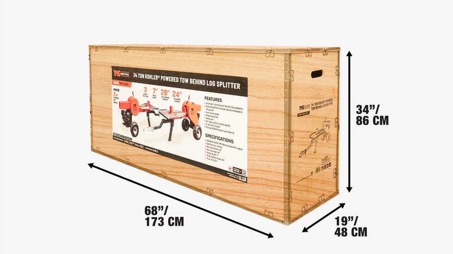 34 Ton ATV/UTV Tow-Behind Log Splitter, 7 HP Kohler Gasoline Engine, 28" Log Diameter Capacity, 3-Sec Cycle Time, TMG-GLS34