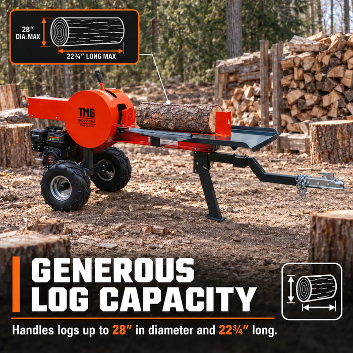 Fendeuse de bûches remorquable pour VTT/UTV de 34 tonnes, moteur à essence de 7 HP, capacité de bûches de 28 po, cycle de 3 secondes, TMG-GLS34L