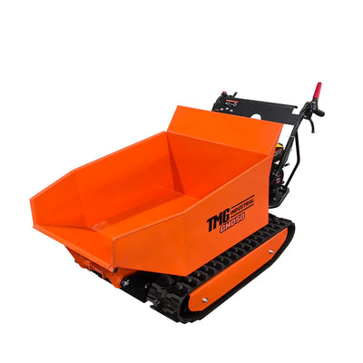 Orange TMG-GMD50 tracked dumper angled front three-quarter studio view