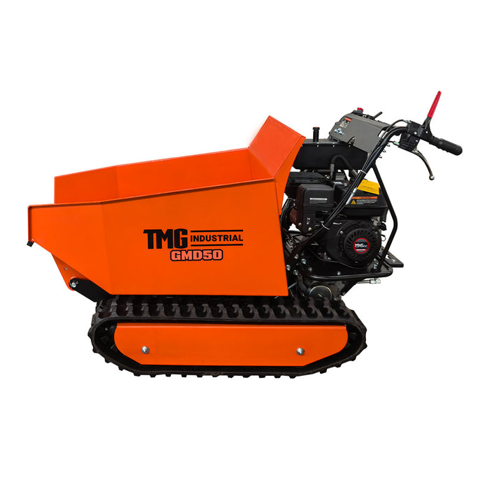 1,100 lb Tracked Dumper, Hydraulic Tipping, 196cc 6.5 HP Gas Engine, 3-Speed Transmission, TMG-GMD50