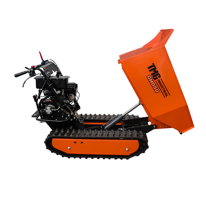 1,100 lb Tracked Dumper, Hydraulic Tipping, 196cc 6.5 HP Gas Engine, 3-Speed Transmission, TMG-GMD50