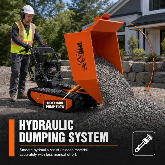 1,100 lb Tracked Dumper, Hydraulic Tipping, 196cc 6.5 HP Gas Engine, 3-Speed Transmission, TMG-GMD50