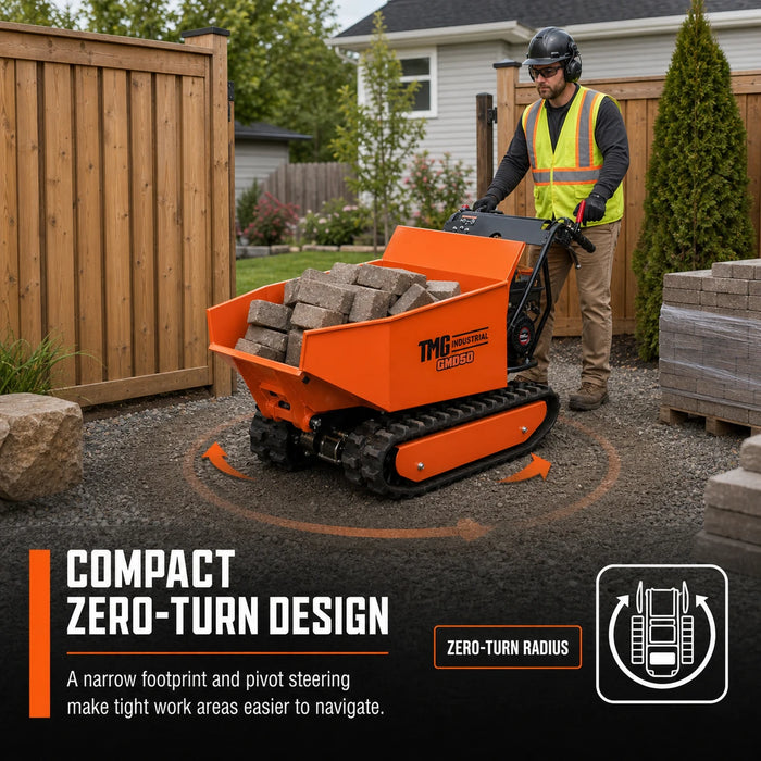 1,100 lb Tracked Dumper, Hydraulic Tipping, 196cc 6.5 HP Gas Engine, 3-Speed Transmission, TMG-GMD50