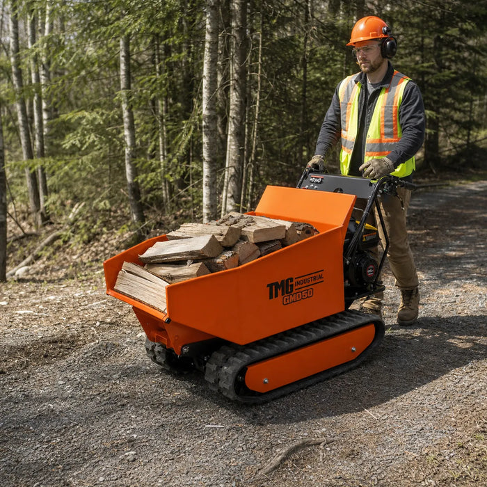 1,100 lb Tracked Dumper, Hydraulic Tipping, 196cc 6.5 HP Gas Engine, 3-Speed Transmission, TMG-GMD50