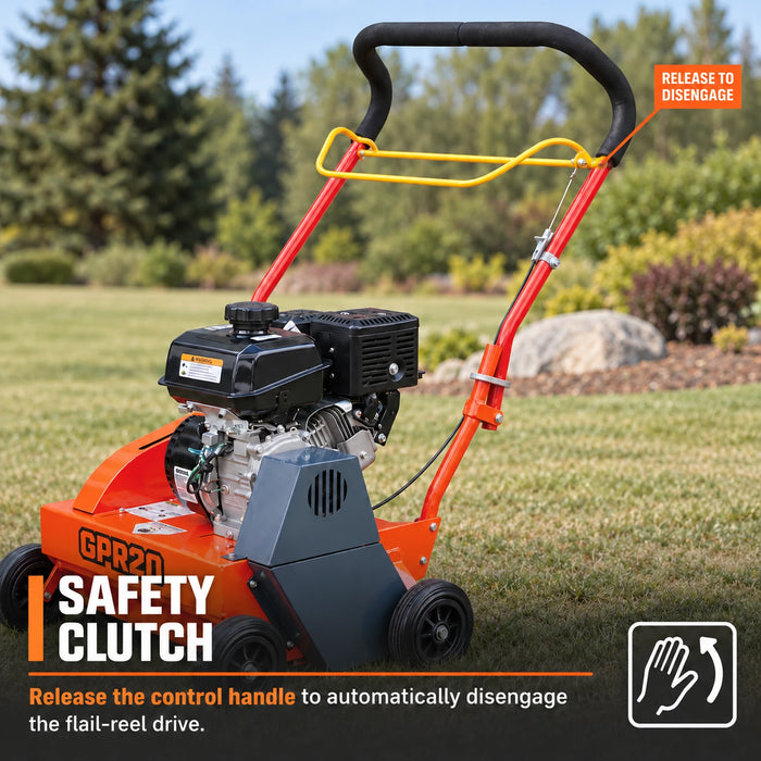 20" Power Rake with 7 HP Kohler Engine, 30-Blade Flail Reel and Adjustable Depth, TMG-GPR20