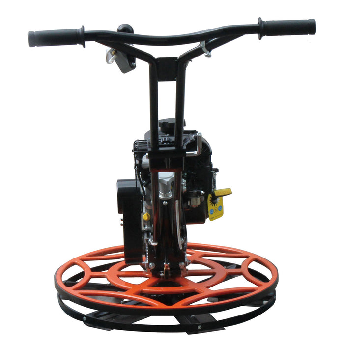 TMG-GPT30V 30-inch power trowel rear view with handle and six-blade rotor assembly