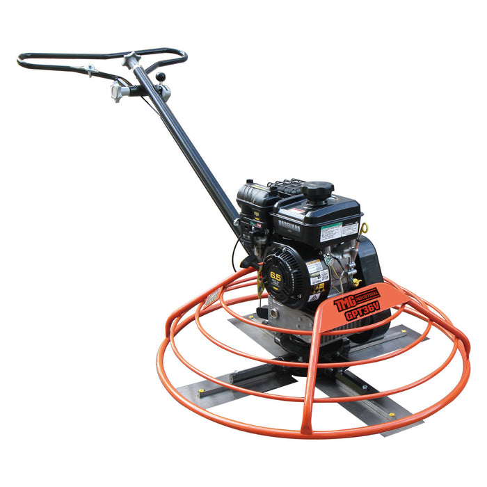 TMG-GPT36V 36-inch walk-behind power trowel three-quarter view with Vanguard engine and control handle