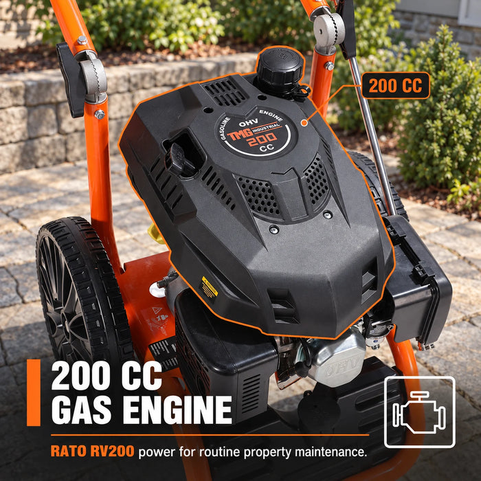2900 PSI Gas Pressure Washer, 2.5 GPM, 200cc Gas Engine, 25' Hose, 12" Wheels, Fold-Down Handle, TMG-GPW30RV