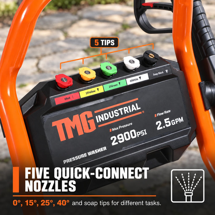 2900 PSI Gas Pressure Washer, 2.5 GPM, 200cc Gas Engine, 25' Hose, 12" Wheels, Fold-Down Handle, TMG-GPW30RV